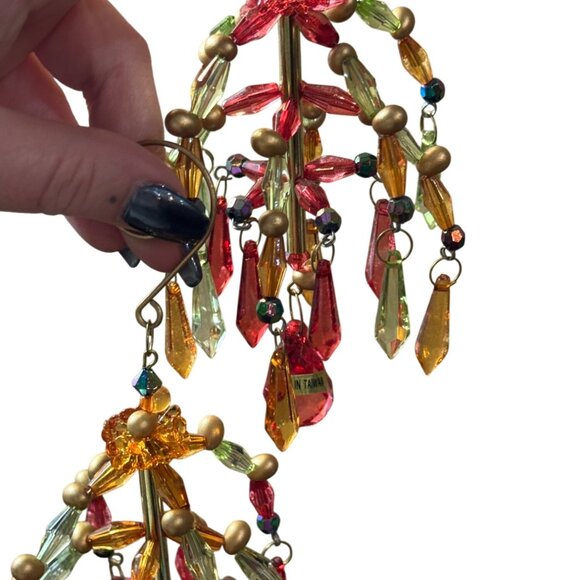 Gold Wire & Multicolor Beaded Chandelier Ornaments  Pair Festive - Picture 3 of 7